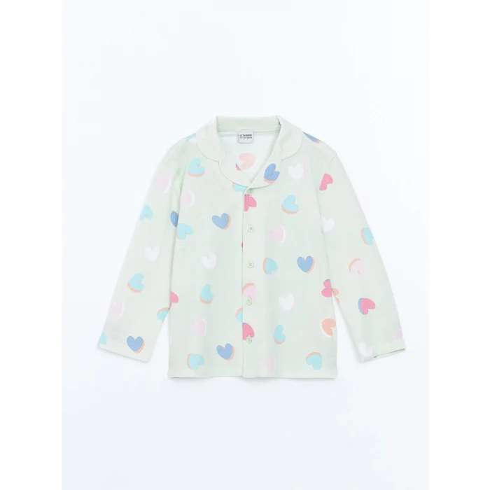 LCW Kids Yeşil Gömlek Yaka Kız Çocuk Pijama Takımı