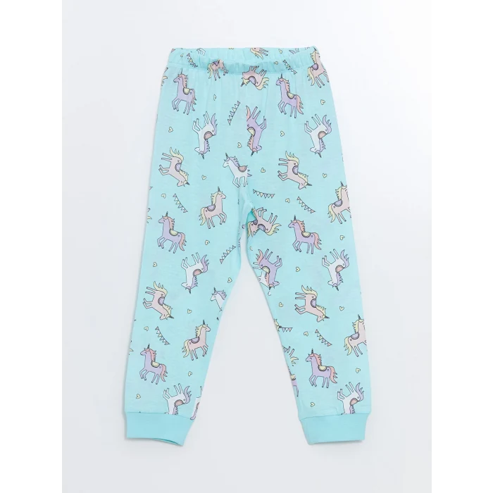 LCW Kids Pembe Bisiklet Yaka Baskılı Kız Çocuk Pijama Takımı