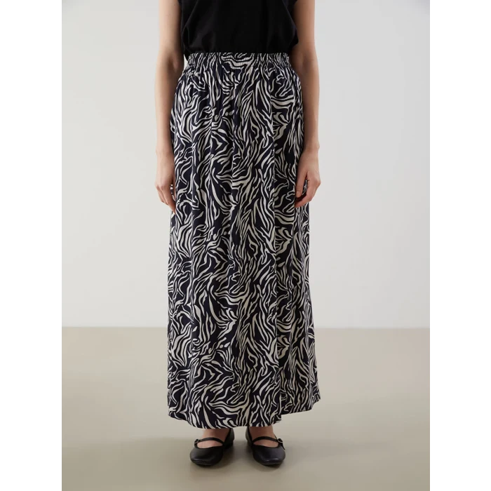 LCW Grace Lacivert Beli Lastikli Desenli Kadın Etek