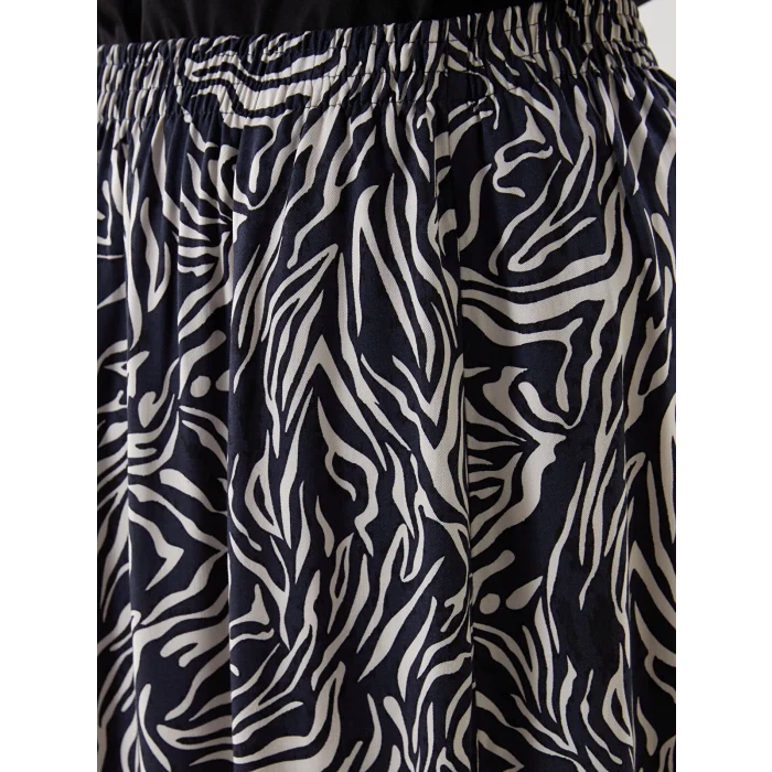 LCW Grace Lacivert Beli Lastikli Desenli Kadın Etek