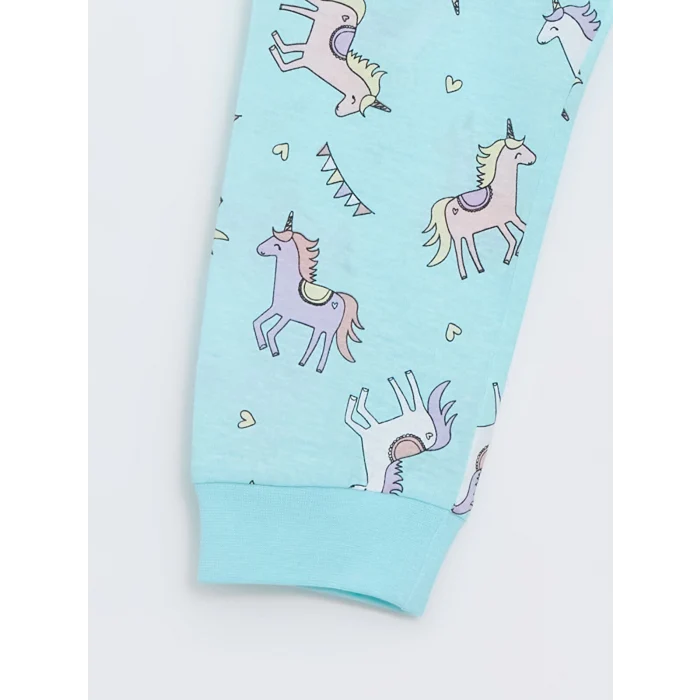 LCW Kids Pembe Bisiklet Yaka Baskılı Kız Çocuk Pijama Takımı