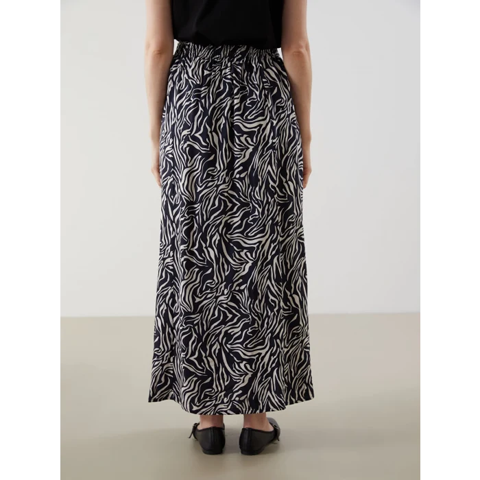 LCW Grace Lacivert Beli Lastikli Desenli Kadın Etek