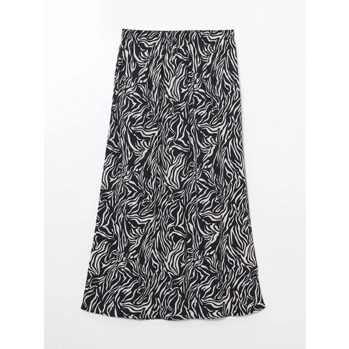 LCW Grace Lacivert Beli Lastikli Desenli Kadın Etek