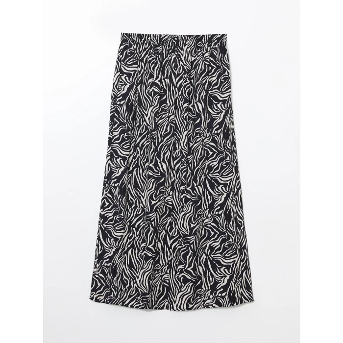 LCW Grace Lacivert Beli Lastikli Desenli Kadın Etek