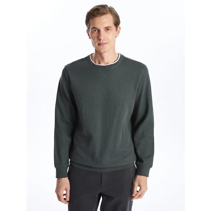 LCWAIKIKI Classic Yeşil Bisiklet Yaka Uzun Kollu Erkek Sweatshirt