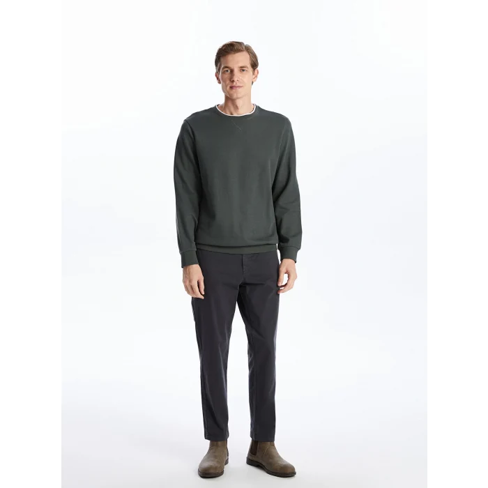 LCWAIKIKI Classic Yeşil Bisiklet Yaka Uzun Kollu Erkek Sweatshirt