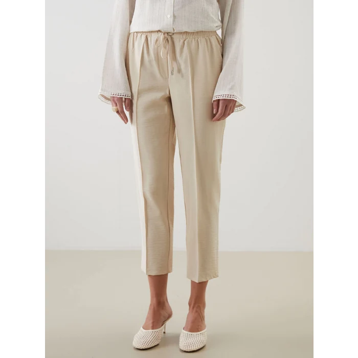 LCW Modest Bej Beli Lastikli Havuç Kesim Kadın Pantolon