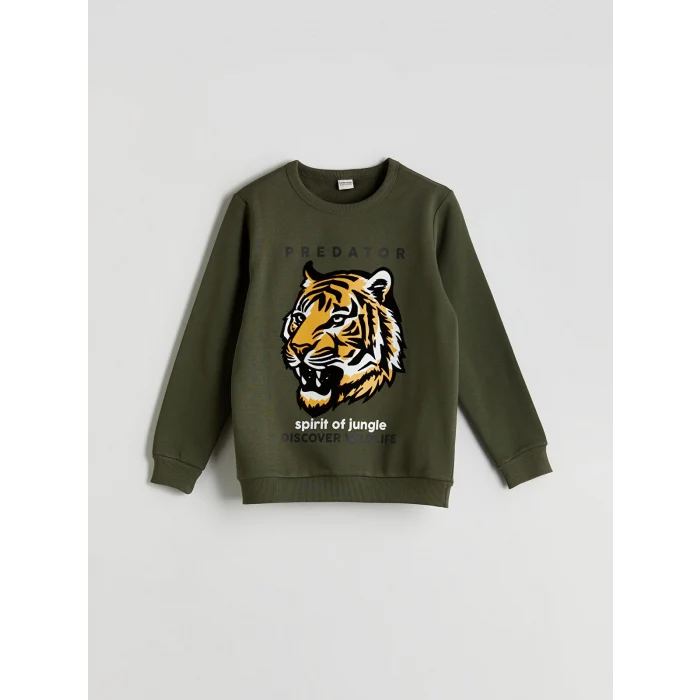 LCW Kids Yeşil Bisiklet Yaka Kaplan Baskılı Erkek Çocuk Eşofman Takımı