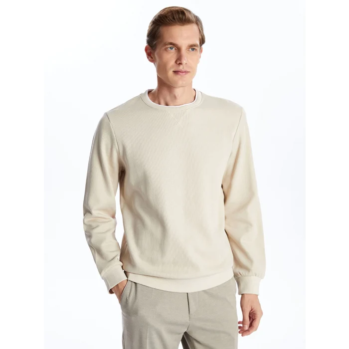 LCWAIKIKI Classic Bej Bisiklet Yaka Uzun Kollu Erkek Sweatshirt