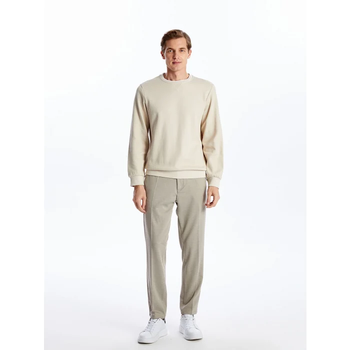 LCWAIKIKI Classic Bej Bisiklet Yaka Uzun Kollu Erkek Sweatshirt