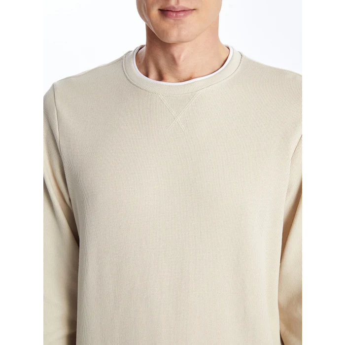 LCWAIKIKI Classic Bej Bisiklet Yaka Uzun Kollu Erkek Sweatshirt