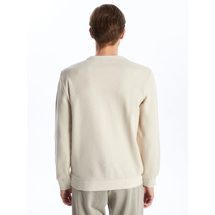 LCWAIKIKI Classic Bej Bisiklet Yaka Uzun Kollu Erkek Sweatshirt