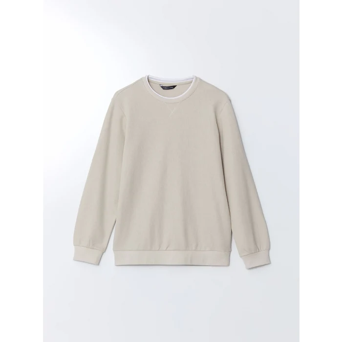 LCWAIKIKI Classic Bej Bisiklet Yaka Uzun Kollu Erkek Sweatshirt