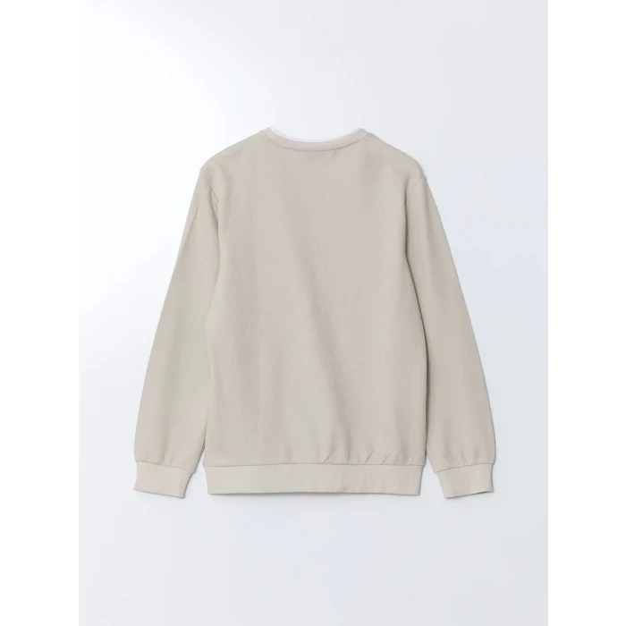 LCWAIKIKI Classic Bej Bisiklet Yaka Uzun Kollu Erkek Sweatshirt