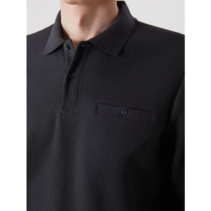 LCWAIKIKI Classic Antrasit Polo Yaka Uzun Kollu Erkek Sweatshirt