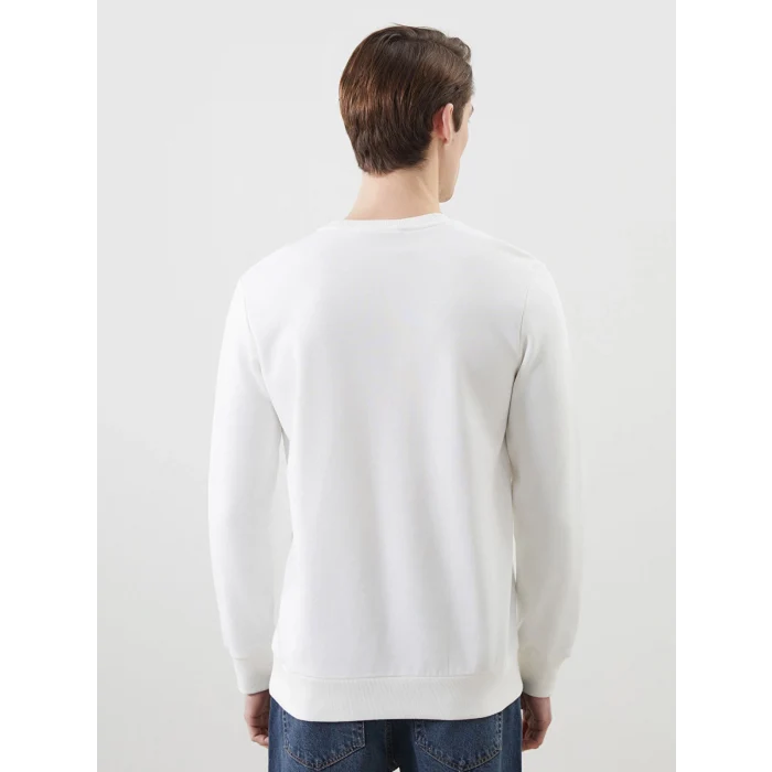 LCWAIKIKI Classic Ekru Bisiklet Yaka Baskılı Erkek Kalın Sweatshirt