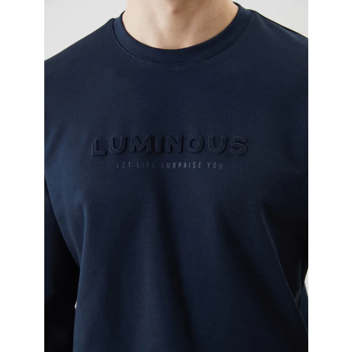 LCWAIKIKI Classic Lacivert Bisiklet Yaka Uzun Kollu Baskılı Erkek Sweatshirt