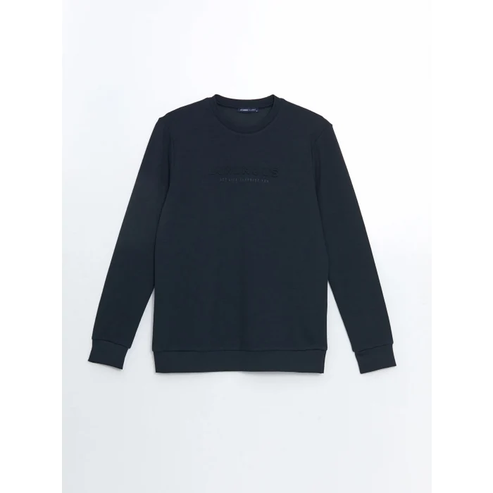 LCWAIKIKI Classic Lacivert Bisiklet Yaka Uzun Kollu Baskılı Erkek Sweatshirt