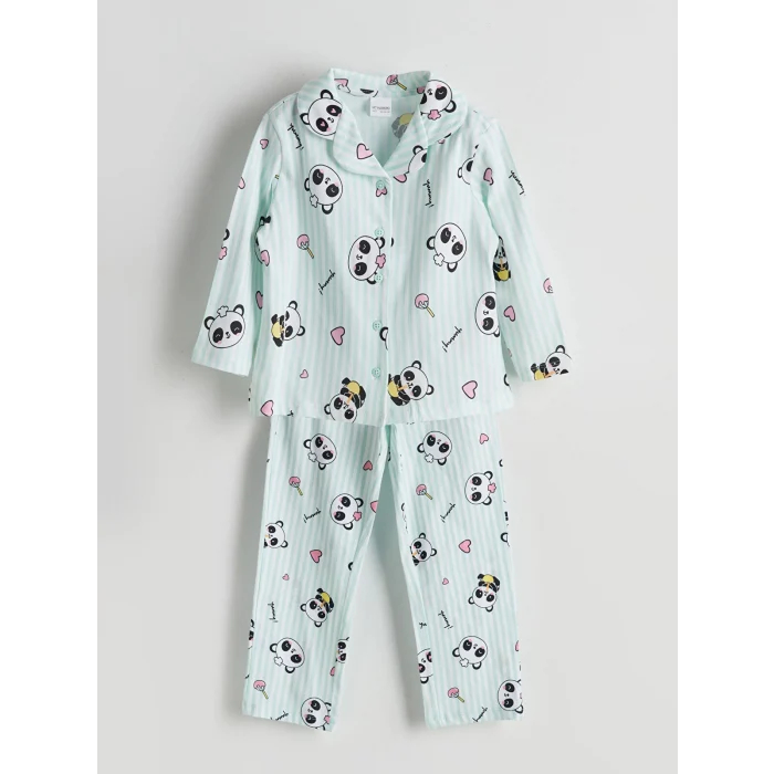 LCW Kids Turkuaz Baskılı Penye Kız Çocuk Pijama Takım