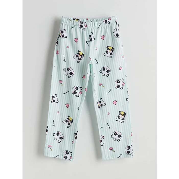 LCW Kids Turkuaz Baskılı Penye Kız Çocuk Pijama Takım
