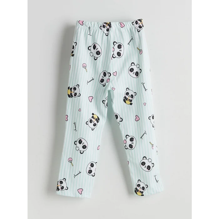 LCW Kids Turkuaz Baskılı Penye Kız Çocuk Pijama Takım