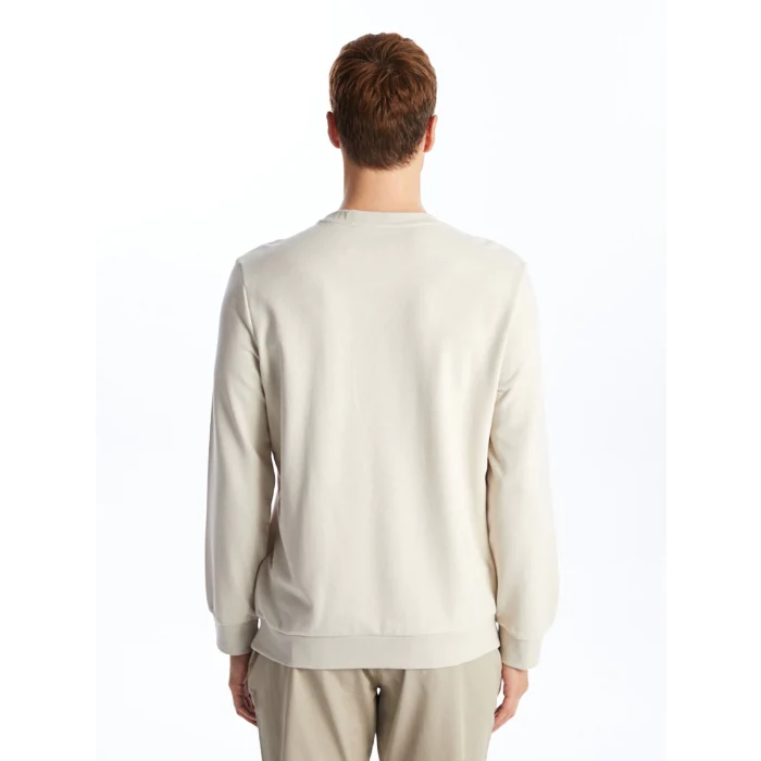 LCWAIKIKI Classic Bej Bisiklet Yaka Uzun Kollu Baskılı Erkek Sweatshirt