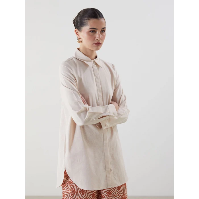 LCW Modest Bej Regular Fit Kadın Gömlek Tunik