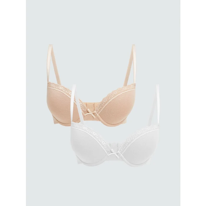 LCW DREAM Beyaz Balenli Dolgusuz Düz Tişört Sütyen 2li Paket