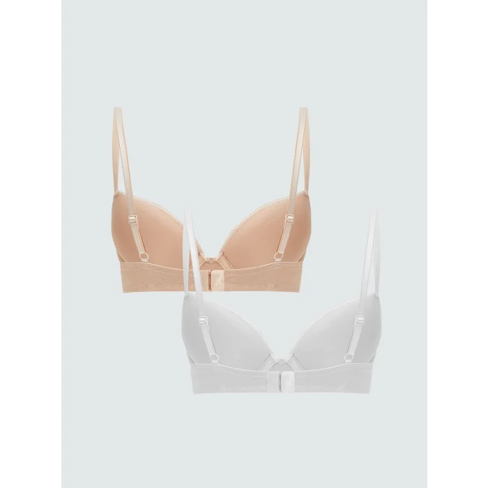 LCW DREAM Beyaz Balenli Dolgusuz Düz Tişört Sütyen 2li Paket