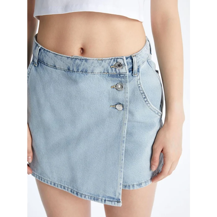 XSIDE Mavi Dar Fit Mini Jean Şort Etek