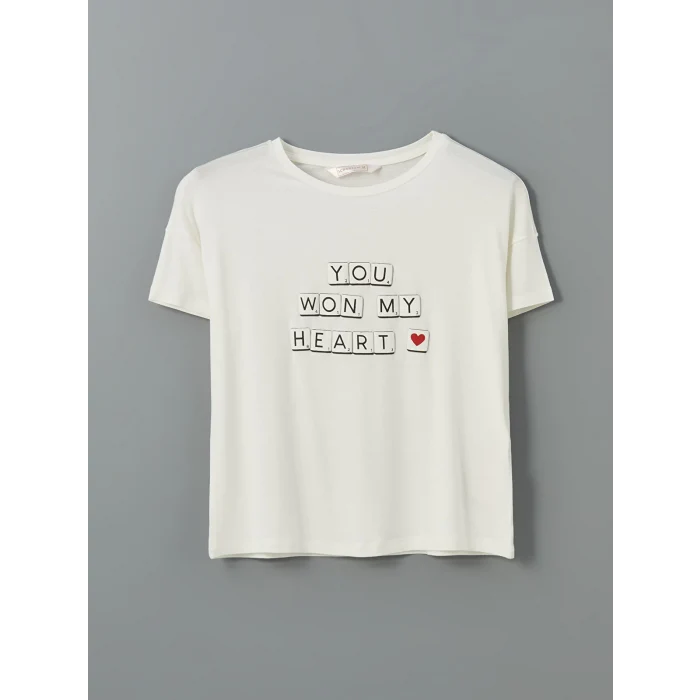 LCW DREAM Indigo Bisiklet Yaka Baskılı Kadın Şortlu Pijama Takımı