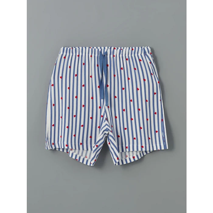 LCW DREAM Indigo Bisiklet Yaka Baskılı Kadın Şortlu Pijama Takımı