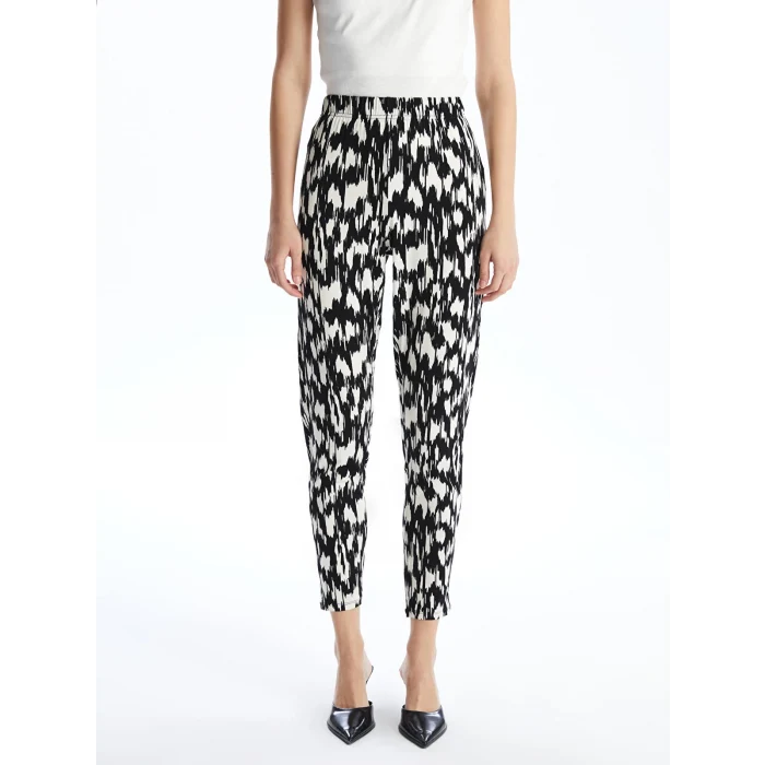 LCWAIKIKI Classic Siyah Beli Lastikli Desenli Kadın Pantolon