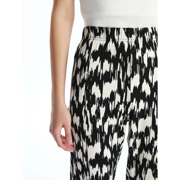 LCWAIKIKI Classic Siyah Beli Lastikli Desenli Kadın Pantolon