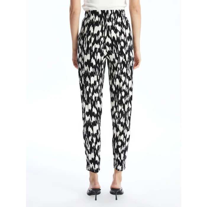 LCWAIKIKI Classic Siyah Beli Lastikli Desenli Kadın Pantolon