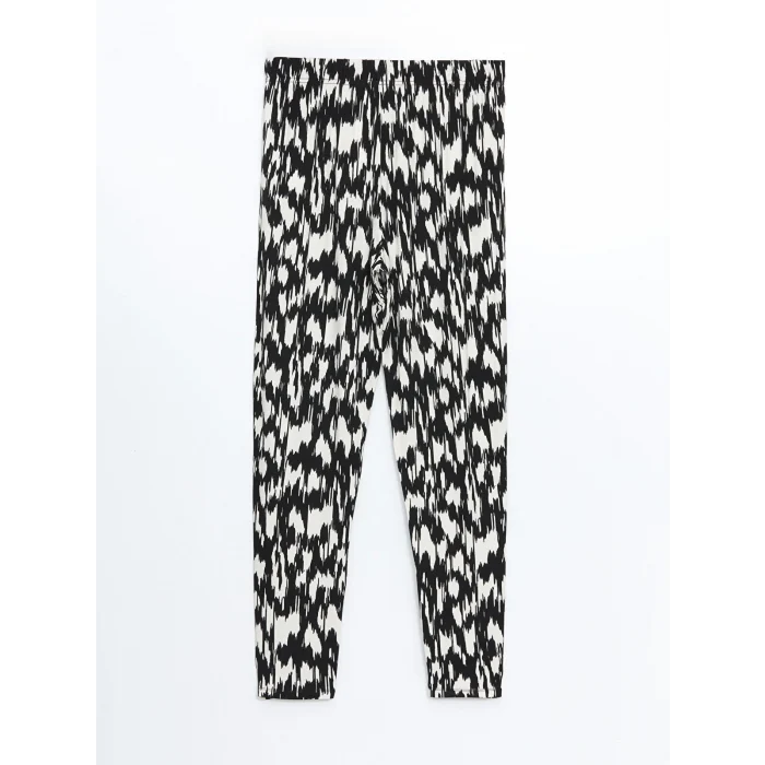 LCWAIKIKI Classic Siyah Beli Lastikli Desenli Kadın Pantolon