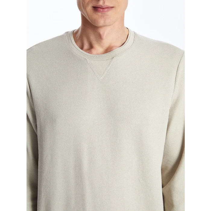 LCWAIKIKI Classic Bej Bisiklet Yaka Uzun Kollu Erkek Sweatshirt