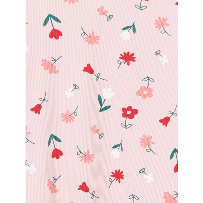 LCW Kids Pembe Bisiklet Yaka Çiçekli Kız Çocuk Pijama Takımı