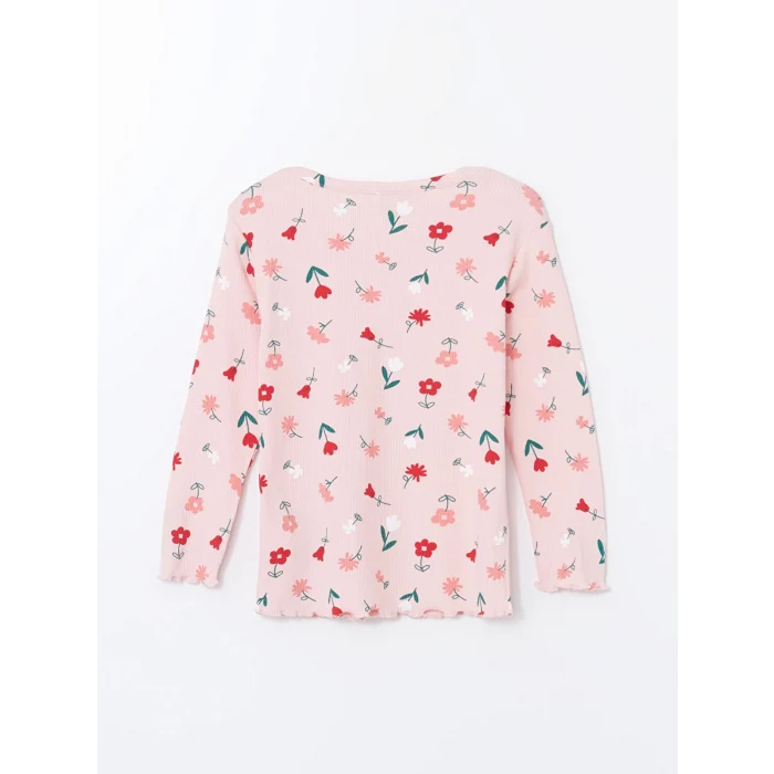 LCW Kids Pembe Bisiklet Yaka Çiçekli Kız Çocuk Pijama Takımı