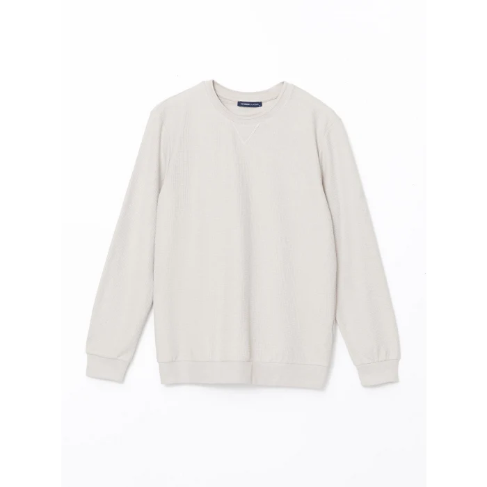 LCWAIKIKI Classic Bej Bisiklet Yaka Uzun Kollu Erkek Sweatshirt