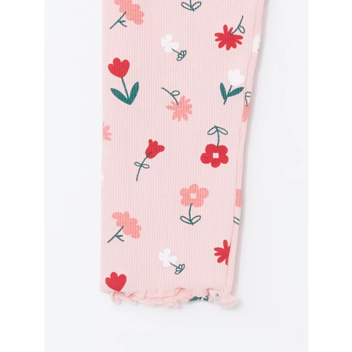 LCW Kids Pembe Bisiklet Yaka Çiçekli Kız Çocuk Pijama Takımı