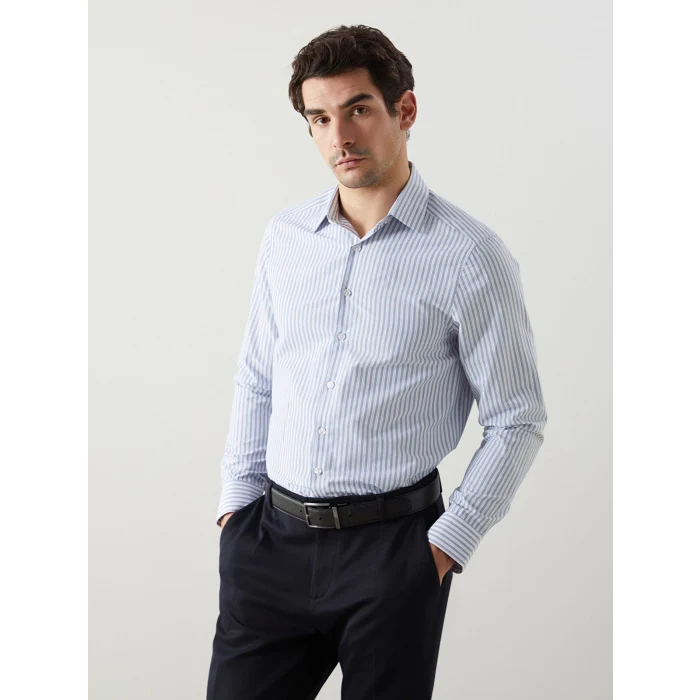 LCWAIKIKI Formal Mavi Slim Fit Uzun Kollu Çizgili Erkek Gömlek