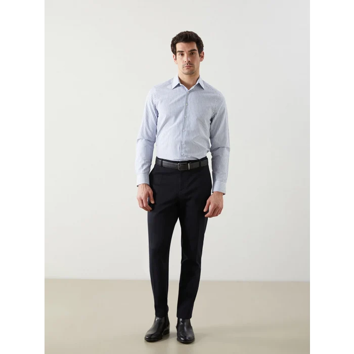 LCWAIKIKI Formal Mavi Slim Fit Uzun Kollu Çizgili Erkek Gömlek