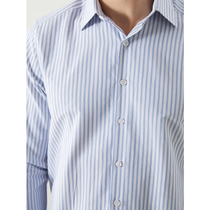 LCWAIKIKI Formal Mavi Slim Fit Uzun Kollu Çizgili Erkek Gömlek