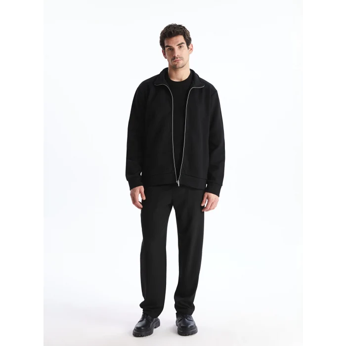 LCW Vision Siyah Dik Yaka Uzun Kollu Erkek Fermuarlı Sweatshirt