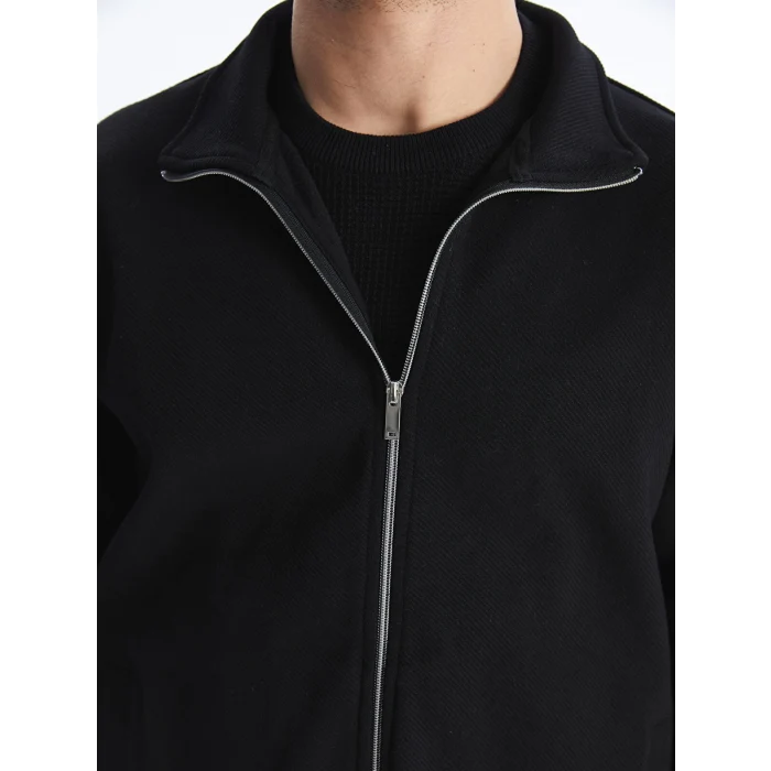 LCW Vision Siyah Dik Yaka Uzun Kollu Erkek Fermuarlı Sweatshirt