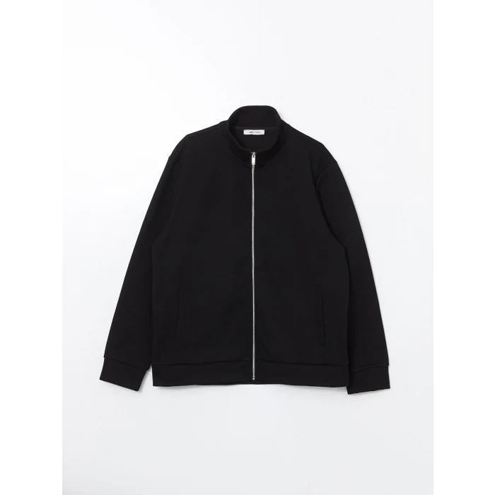 LCW Vision Siyah Dik Yaka Uzun Kollu Erkek Fermuarlı Sweatshirt