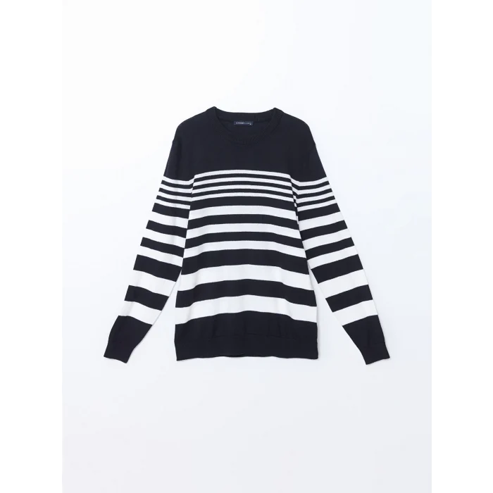 LCWAIKIKI Classic Lacivert Bisiklet Yaka Uzun Kollu Çizgili Erkek Triko Kazak