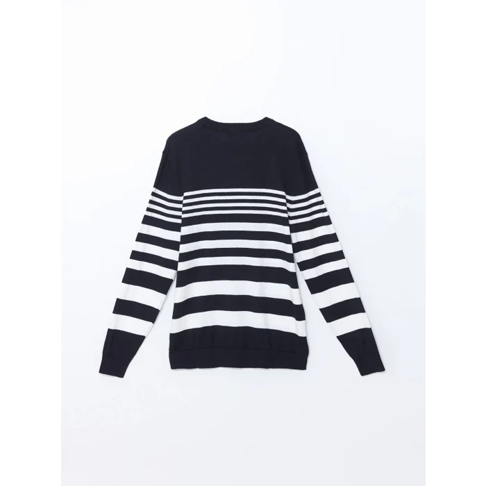 LCWAIKIKI Classic Lacivert Bisiklet Yaka Uzun Kollu Çizgili Erkek Triko Kazak