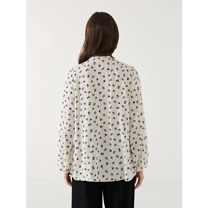 LCW Grace Bej Bağlamalı Yaka Desenli Kadın Bluz